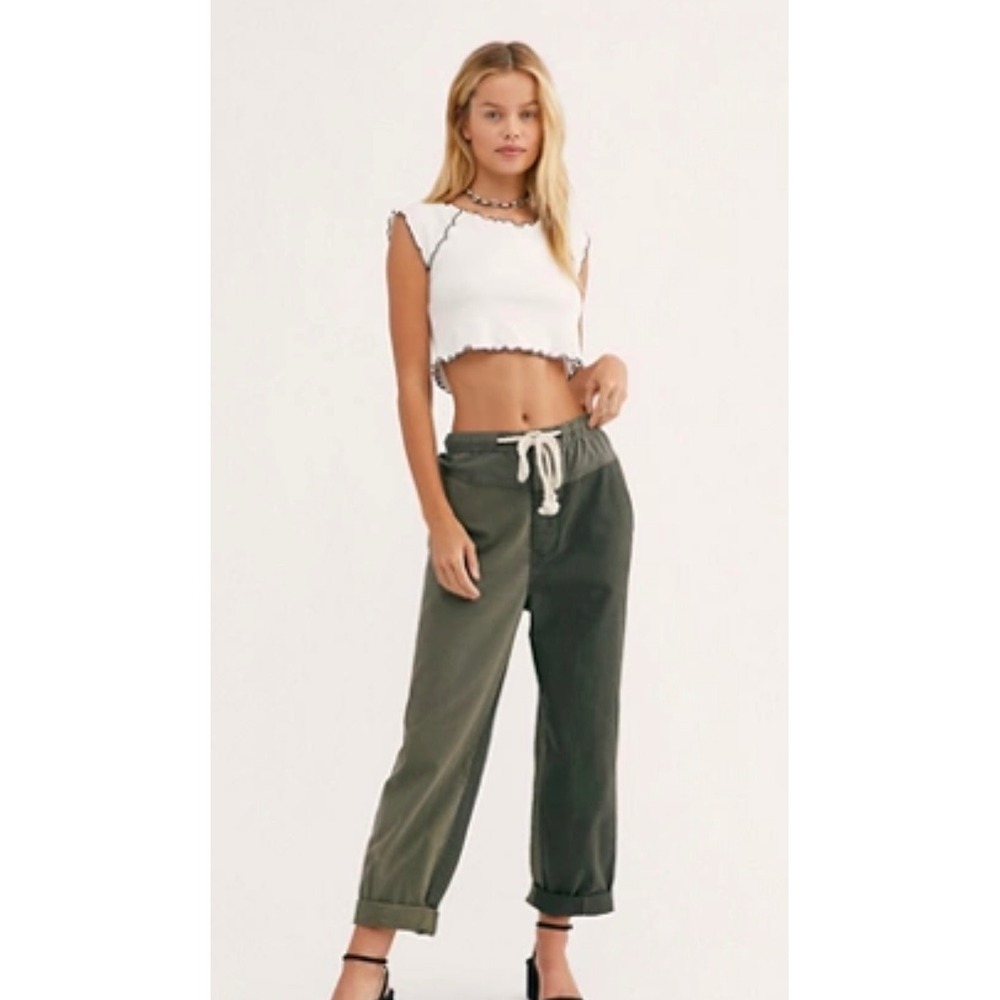 Free People Mixed Up Utility Pants Olive Green Cotton Relaxed Tapered XS